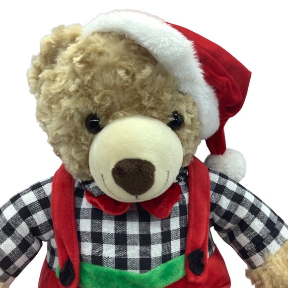 BELKIE Joyland Teddy Bear 2018 Plush Overalls Santa Hat Red Belk Holiday 17" - Picture 2 of 6